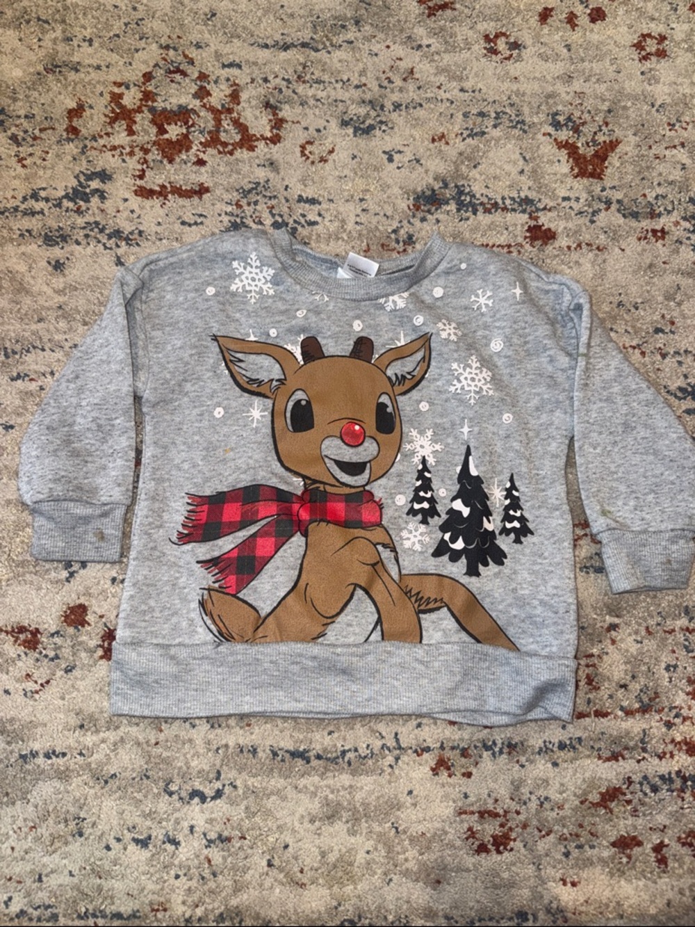 Kids Grey Reindeer Sweatshirt with Plaid Scarf